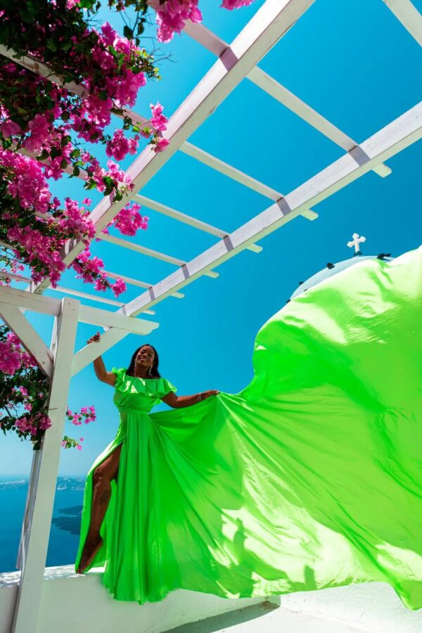 santorini flying dress photoshoot experience