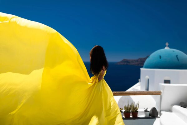 santorini flying dress photoshoot experience