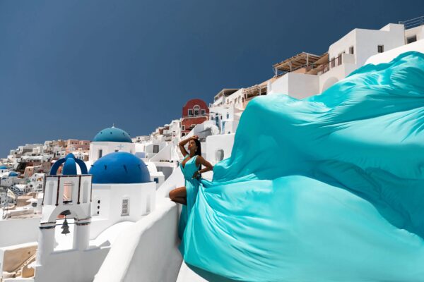 santorini flying dress photoshoot experience